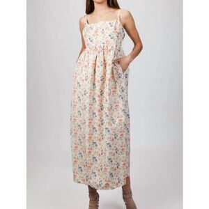 Rebecca Taylor Emma Dress Women’s Size 2 Floral Maxi Cream Blush Blue Pockets